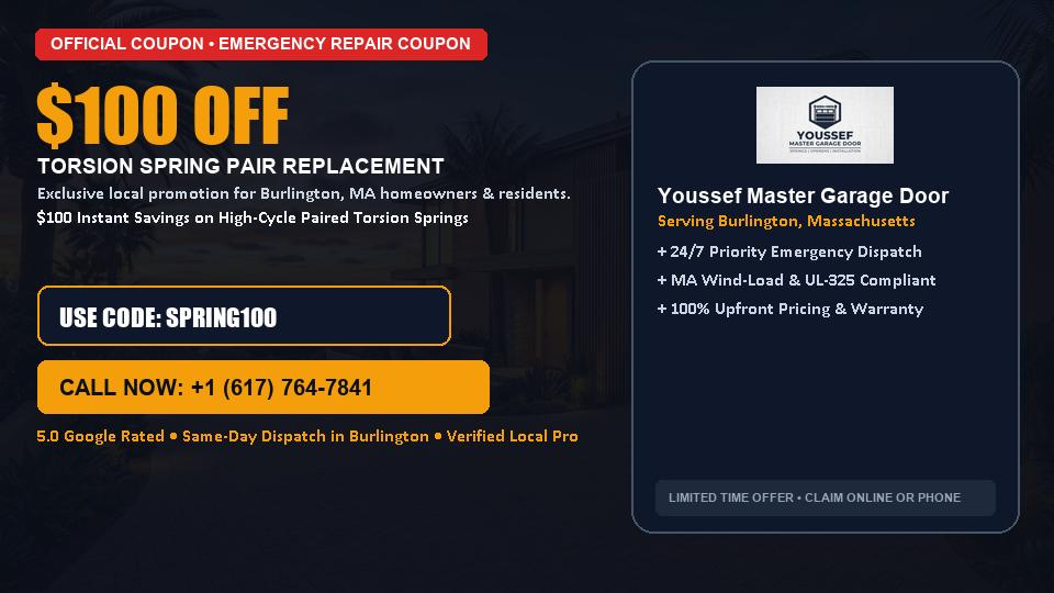 $100 OFF Dual High-Cycle Torsion Spring Replacement in Burlington, MA - Youssef Master Garage Door