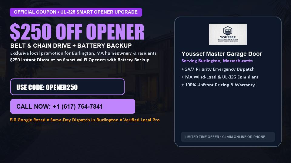 $250 OFF Smart Wi-Fi Garage Door Opener Installation in Burlington, MA - Youssef Master Garage Door